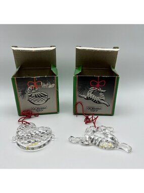 Gorham Crystal Christmas Ornaments Heart & Reindeer Set With Boxes Vintage